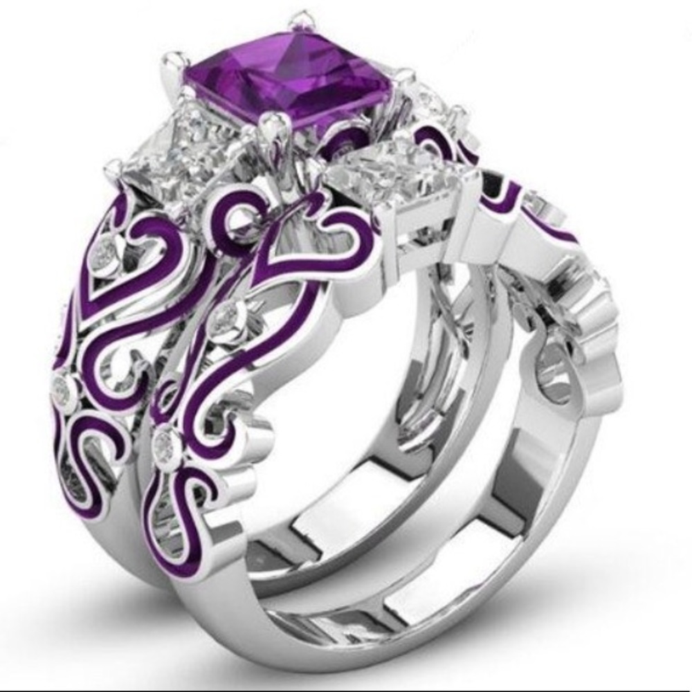Ladies Fashion Purple Enamelled CZ Bridal Set sz10